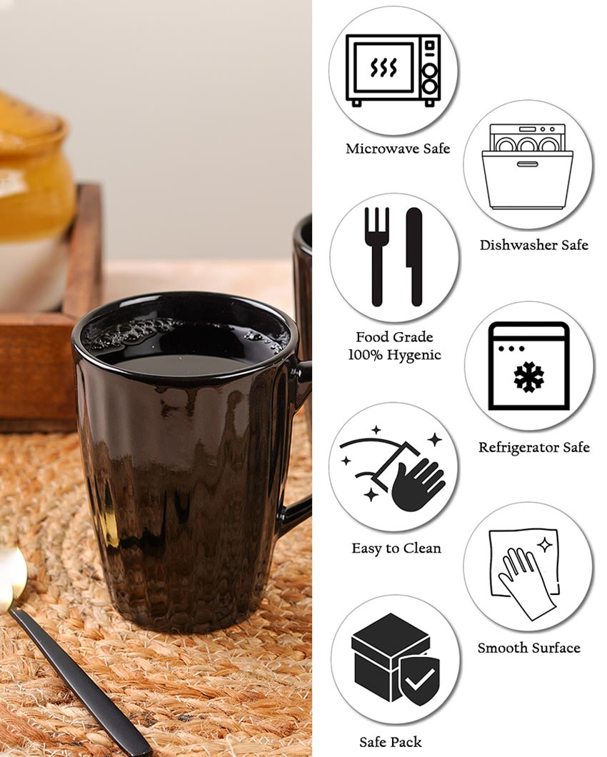 Monochrome Ceramic Liner Designed Mugs | Set of 2 | 300ml