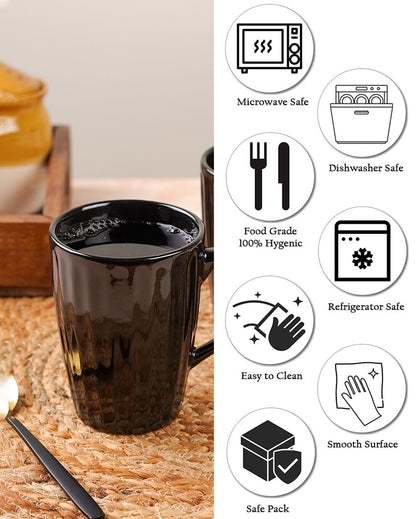 Monochrome Ceramic Liner Designed Mugs | Set of 2 | 300ml