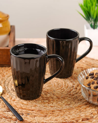 Monochrome Ceramic Liner Designed Mugs | Set of 2 | 300ml