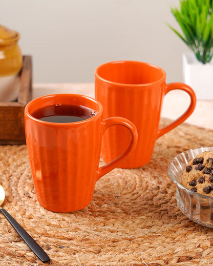 Monochrome Ceramic Liner Designed Mugs | Set of 2 | 300ml