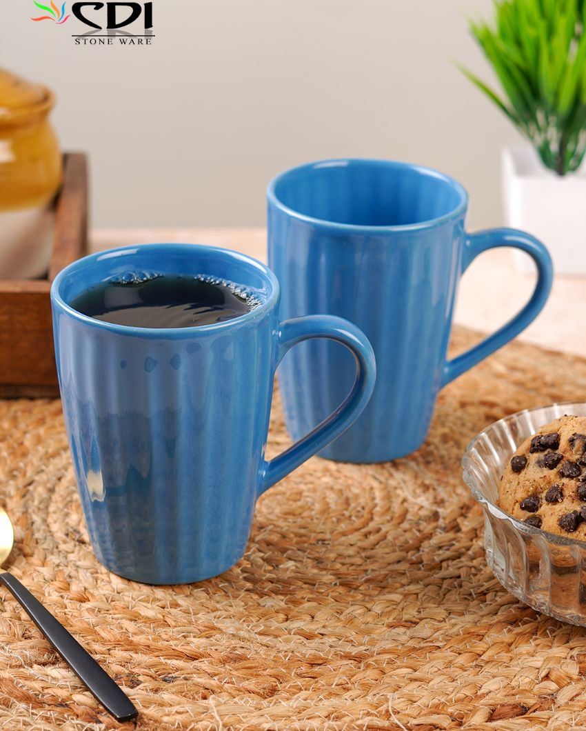 Monochrome Ceramic Liner Designed Mugs | Set of 2 | 300ml