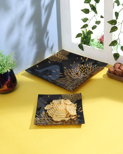 Black & Yellow Glass Glossy Plates | Set of 7