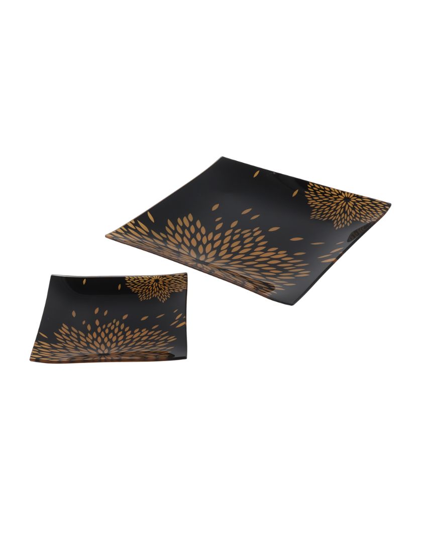 Black & Yellow Glass Glossy Plates | Set of 7