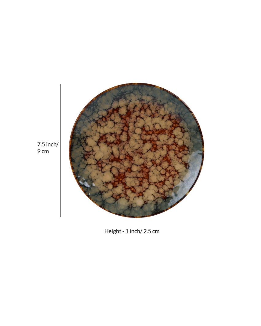 Durable Ceramic Brown Textured Glossy Quarter Plates | Set of 6 | 8 inches