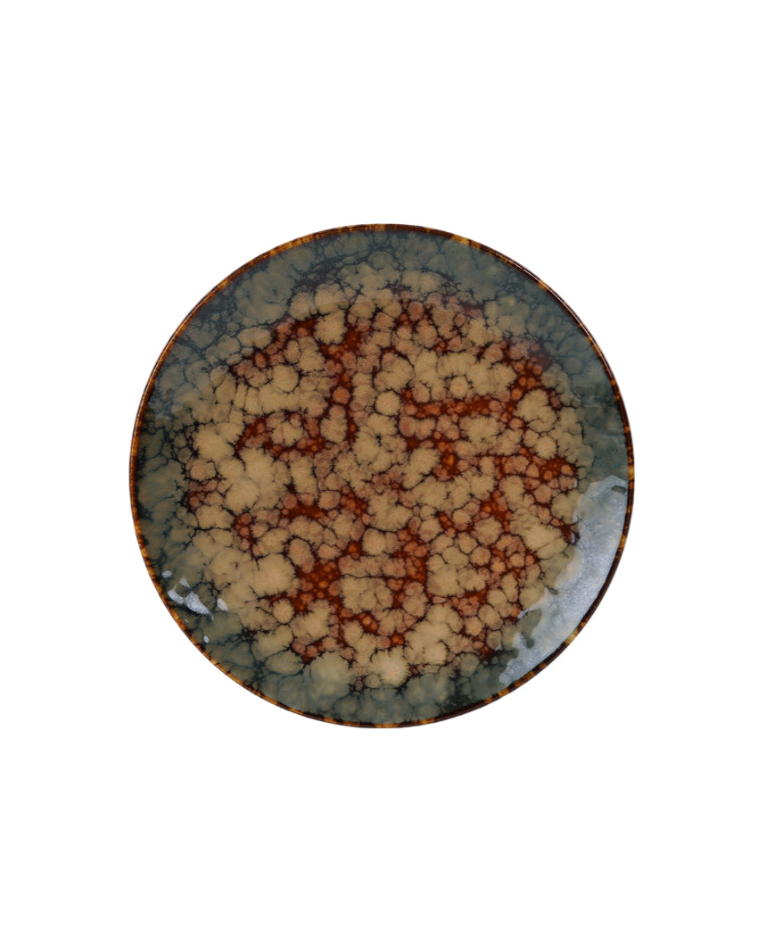 Durable Ceramic Brown Textured Glossy Quarter Plates | Set of 6 | 8 inches