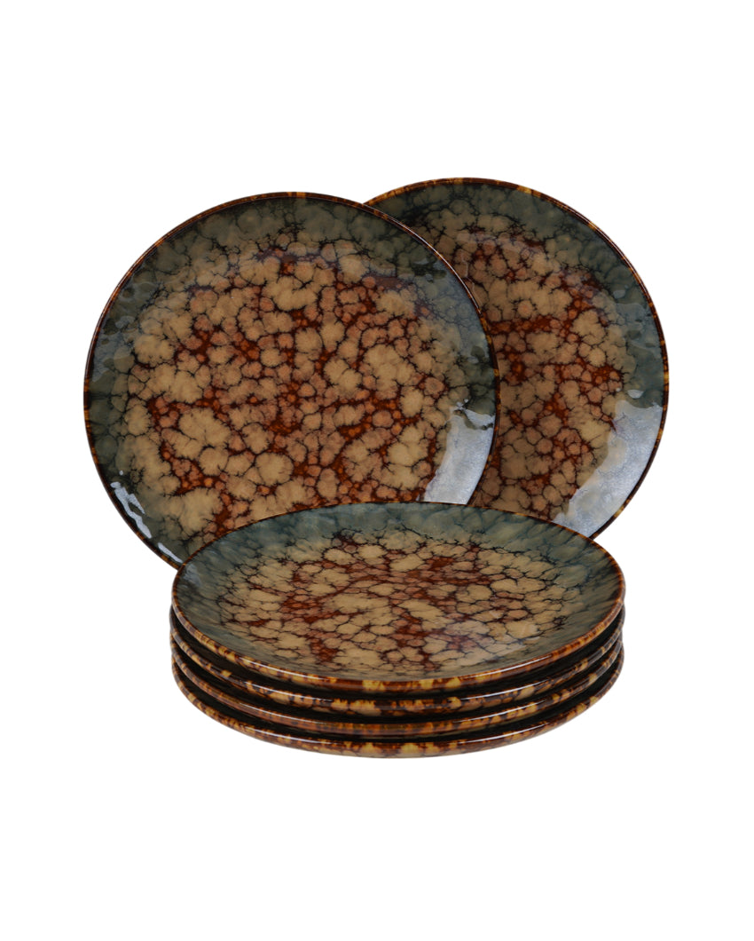 Durable Ceramic Brown Textured Glossy Quarter Plates | Set of 6 | 8 inches