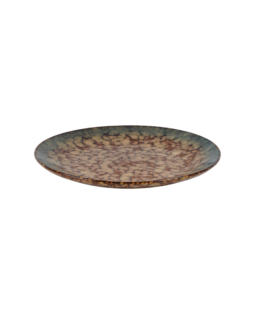 Durable Ceramic Brown Textured Glossy Quarter Plates | Set of 6 | 8 inches