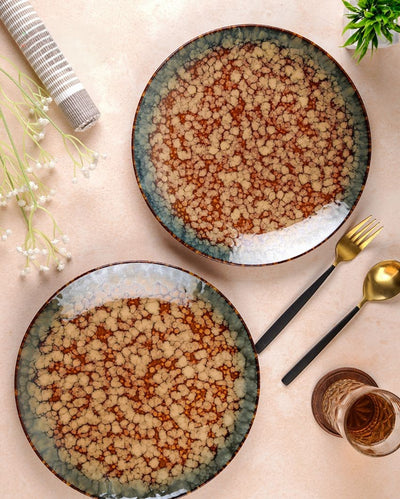 Sturdy Ceramic Brown Textured Glossy Dinner Plates | Set of 2 | 11 inches