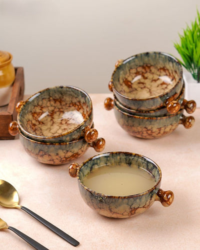 Hearty Ceramic Brown Textured Soup Bowls | Set of 6 | 380ml