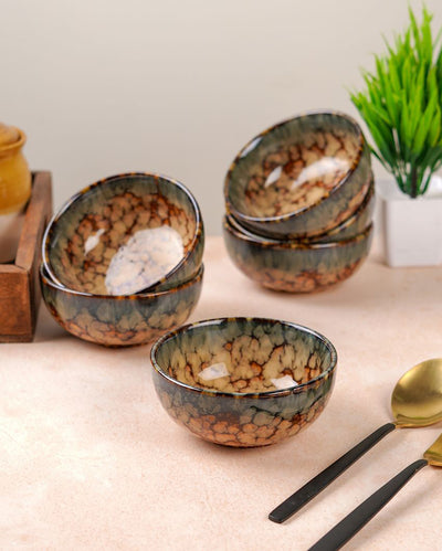 Versatile Ceramic Brown Textured Vegetable Bowls | Set of 6 | 180ml