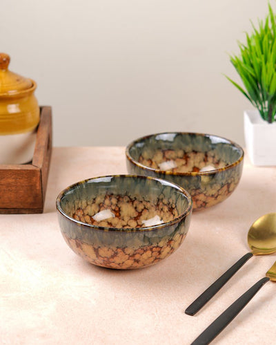 Essential Ceramic Brown Textured Serving Bowls | Set of 2
