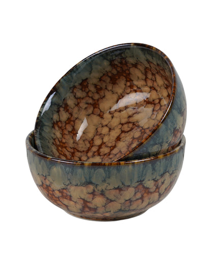 Essential Ceramic Brown Textured Serving Bowls | Set of 2