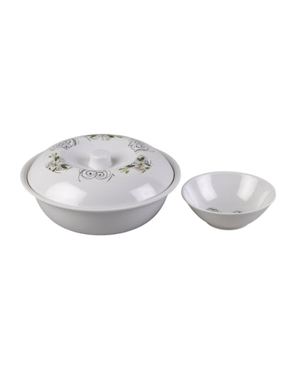 Beautiful Melamine White Green Floral Dinnerware | Pack of 34