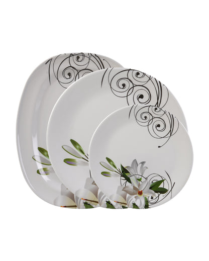 Beautiful Melamine White Green Floral Dinnerware | Pack of 34