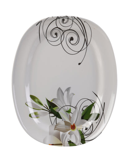Beautiful Melamine White Green Floral Dinnerware | Pack of 34
