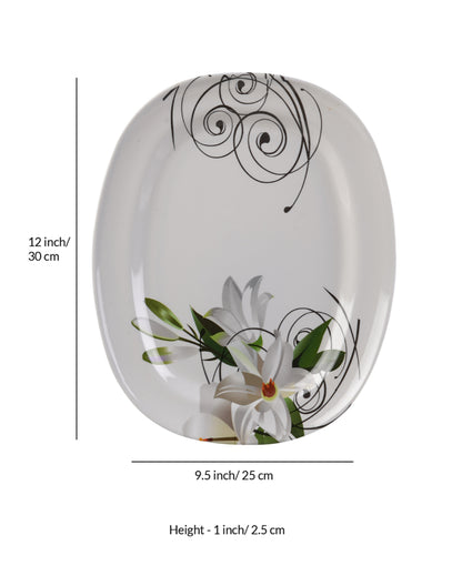 Beautiful Melamine White Green Floral Dinnerware | Pack of 34