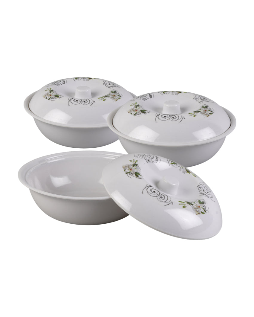 Beautiful Melamine White Green Floral Dinnerware | Pack of 34