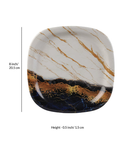 Practical Melamine White Brown Textured Quarter Plates | Set of 6 | 8 x 8 inches