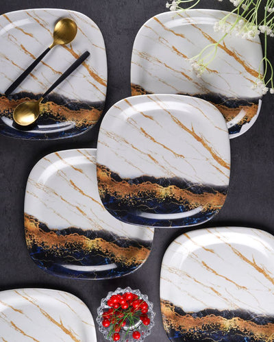 Practical Melamine White Brown Textured Quarter Plates | Set of 6 | 8 x 8 inches