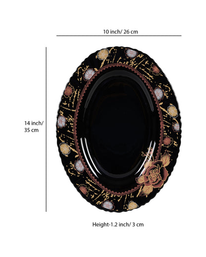 Modern Opalware Black Glossy Floral Print Dinner Set | Pack of 33