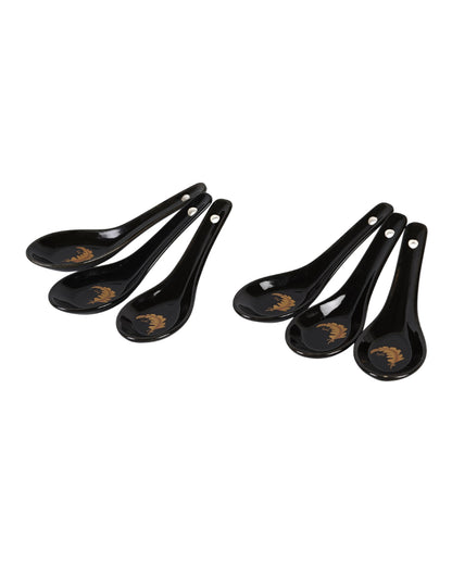 Elegant Opalware Black Glossy Printed Dinner Set