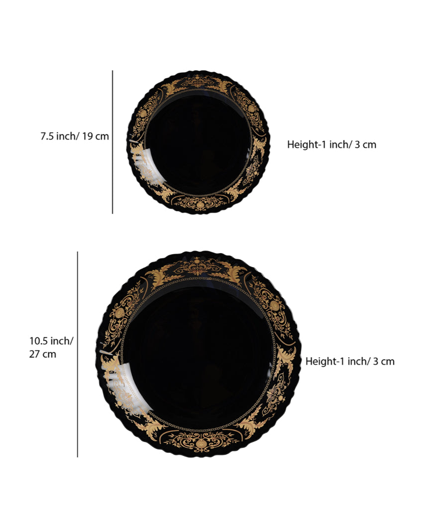 Elegant Opalware Black Glossy Printed Dinner Set