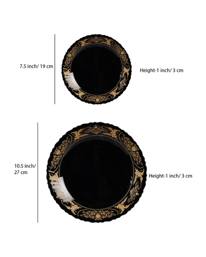 Elegant Opalware Black Glossy Printed Dinner Set