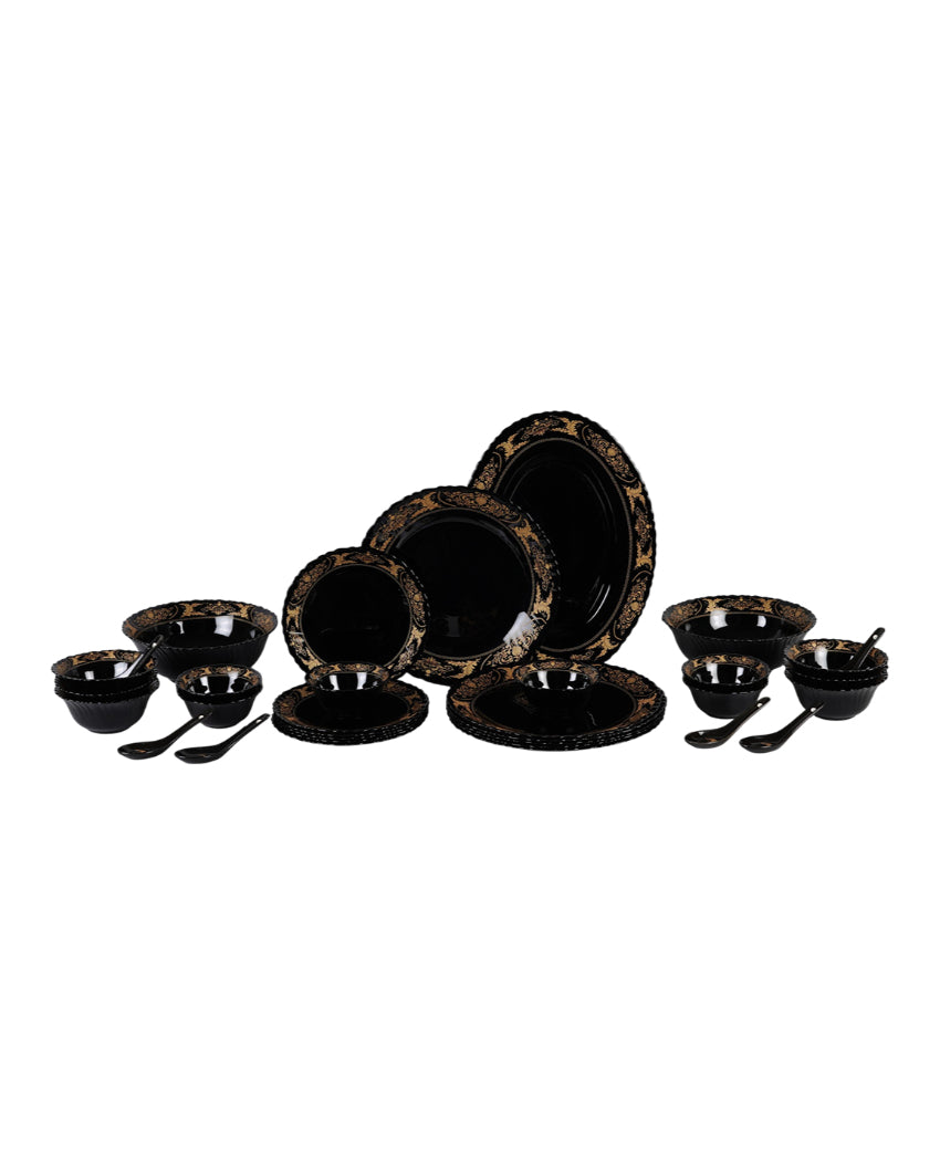 Elegant Opalware Black Glossy Printed Dinner Set