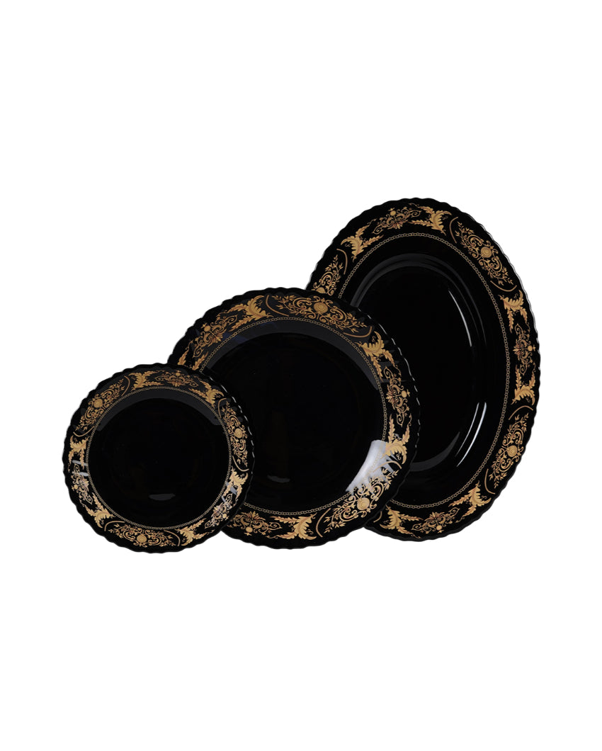 Elegant Opalware Black Glossy Printed Dinner Set