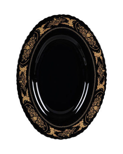 Elegant Opalware Black Glossy Printed Dinner Set