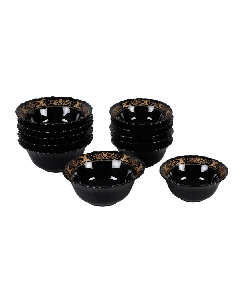 Elegant Opalware Black Glossy Printed Dinner Set