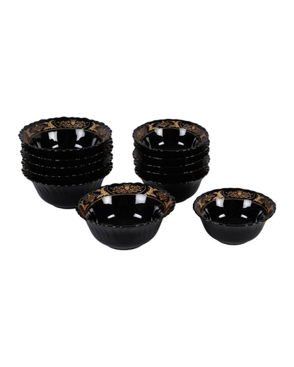 Elegant Opalware Black Glossy Printed Dinner Set