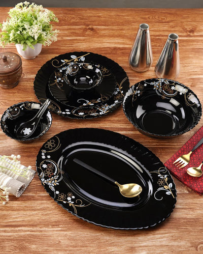 Classic Opalware Black Glossy Dinner Set | Pack of 33