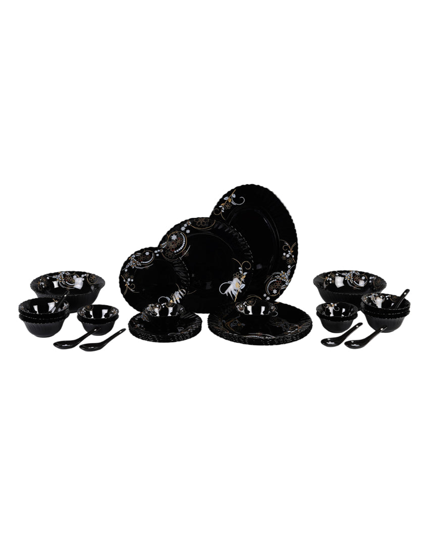 Classic Opalware Black Glossy Dinner Set | Pack of 33