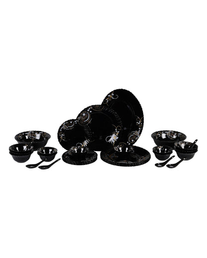 Classic Opalware Black Glossy Dinner Set | Pack of 33