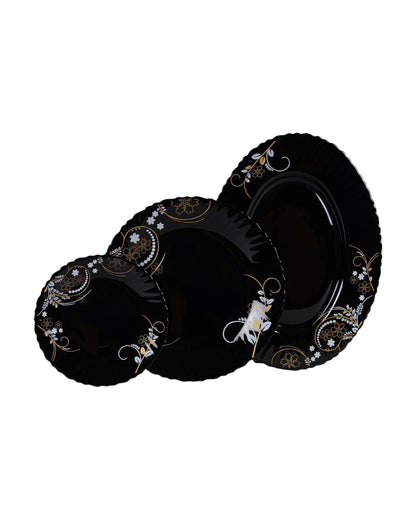 Classic Opalware Black Glossy Dinner Set | Pack of 33