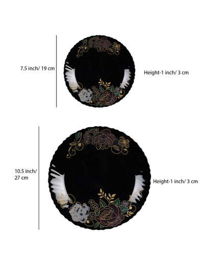 Complete Opalware Black Glossy Printed Dinner Set | Pack of 33
