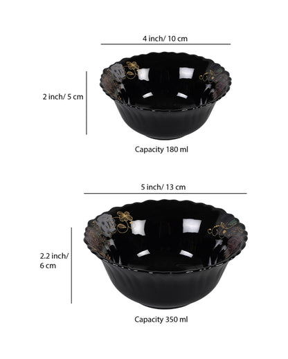 Complete Opalware Black Glossy Printed Dinner Set | Pack of 33