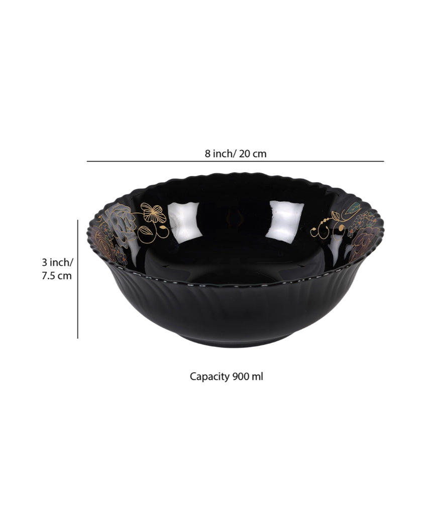 Complete Opalware Black Glossy Printed Dinner Set | Pack of 33
