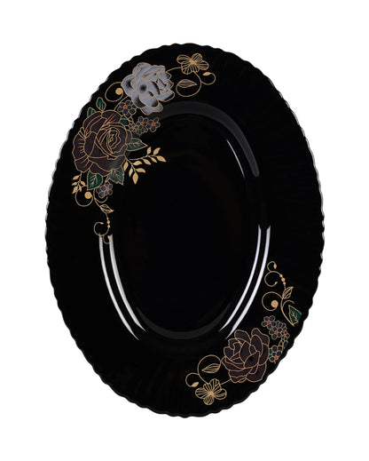 Complete Opalware Black Glossy Printed Dinner Set | Pack of 33