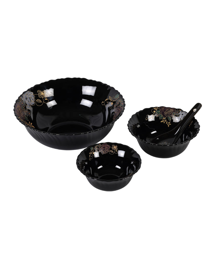 Complete Opalware Black Glossy Printed Dinner Set | Pack of 33