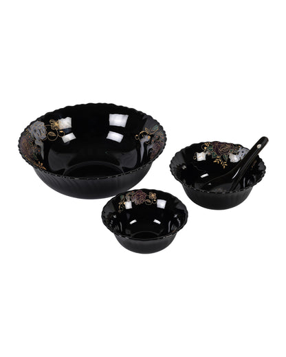 Complete Opalware Black Glossy Printed Dinner Set | Pack of 33