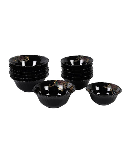Complete Opalware Black Glossy Printed Dinner Set | Pack of 33