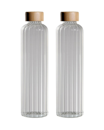 Stylish Striped Clear Glass Bottle | Set of 2 | 1000ml