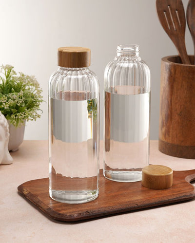 Clear Thin Stripe Glass Bottle | Set of 2 | 700ml