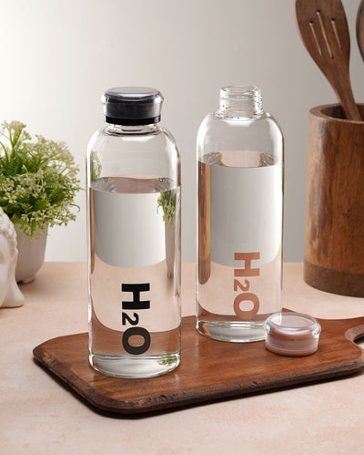 Clear Glossy Cap Glass Water Bottle | Set of 2 | 700ml