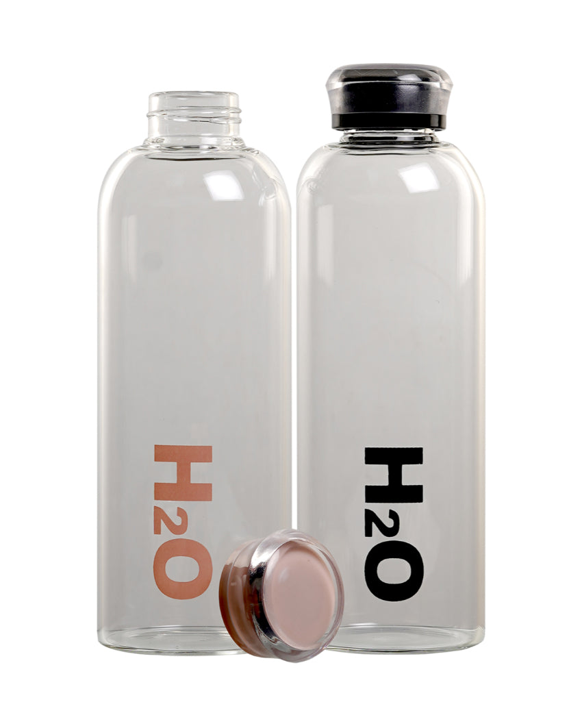 Clear Glossy Cap Glass Water Bottle | Set of 2 | 700ml