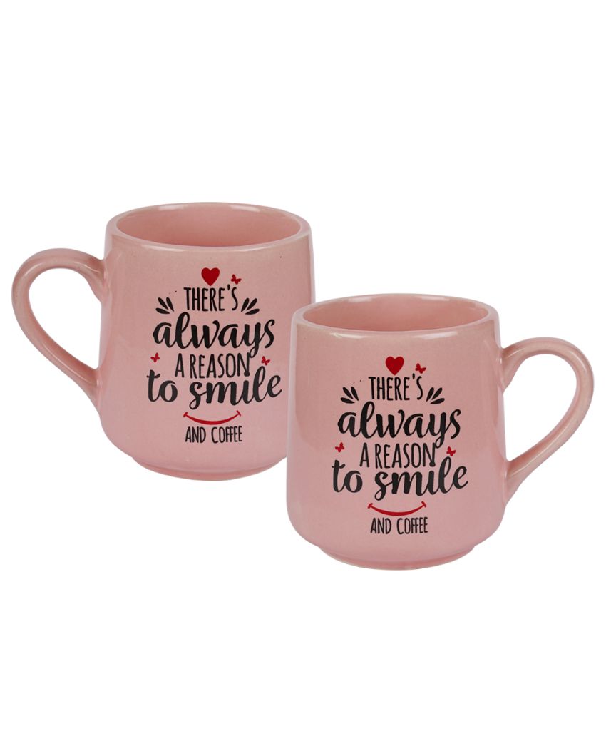 Pink & Black Printed Ceramic Glossy Mugs | Set of 2 | 300ml