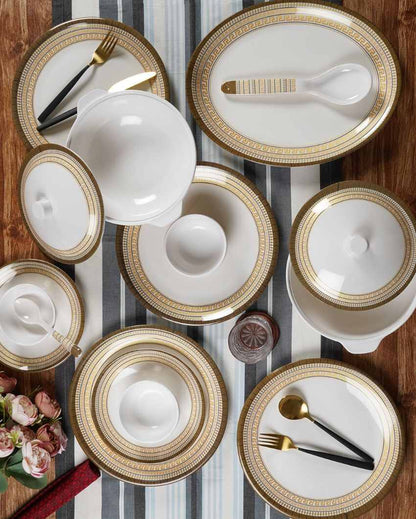 Aura White Gold Abstract Printed Melamine Dinner Set