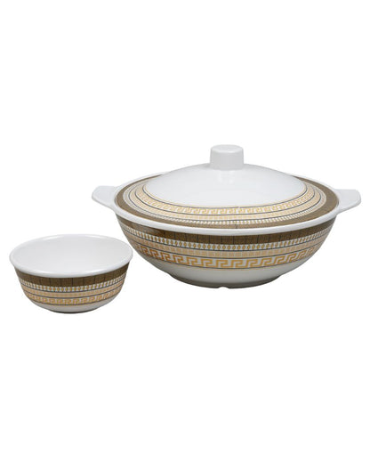 Aura White Gold Abstract Printed Melamine Dinner Set